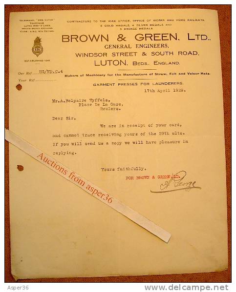 Brown & Green Ltd, General Engineers, Windsor Street & South Road, Luton 1929 - Ver. Königreich