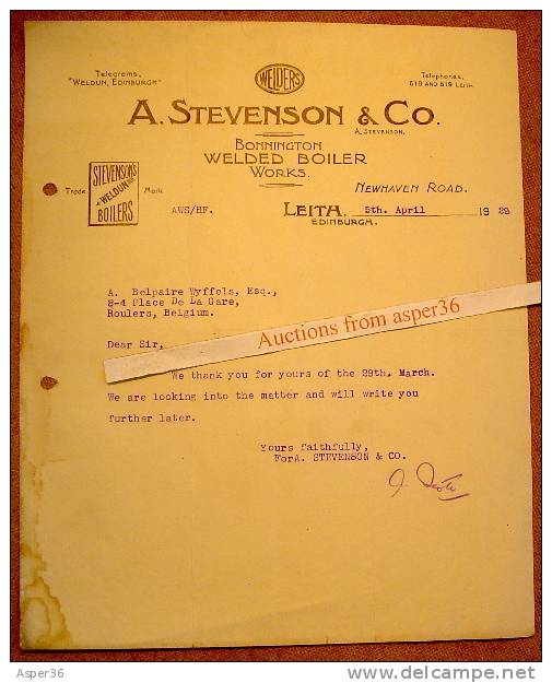 A. Stevenson & Co, Bonnington Welded Boiler Works, Newhaven Road, Leith 1929 - Ver. Königreich