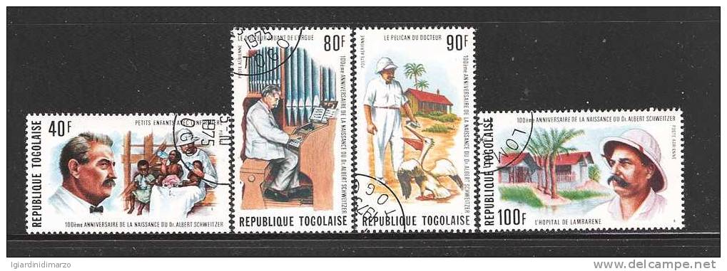 REPUBLIQUE TOGOLAISE - 1975: 4 VALORI OBLITERATI PER 100° ANNIV. NASCITA ALBERT SCHWEITZER - IN OTTIME CONDIZIONI. - Albert Schweitzer