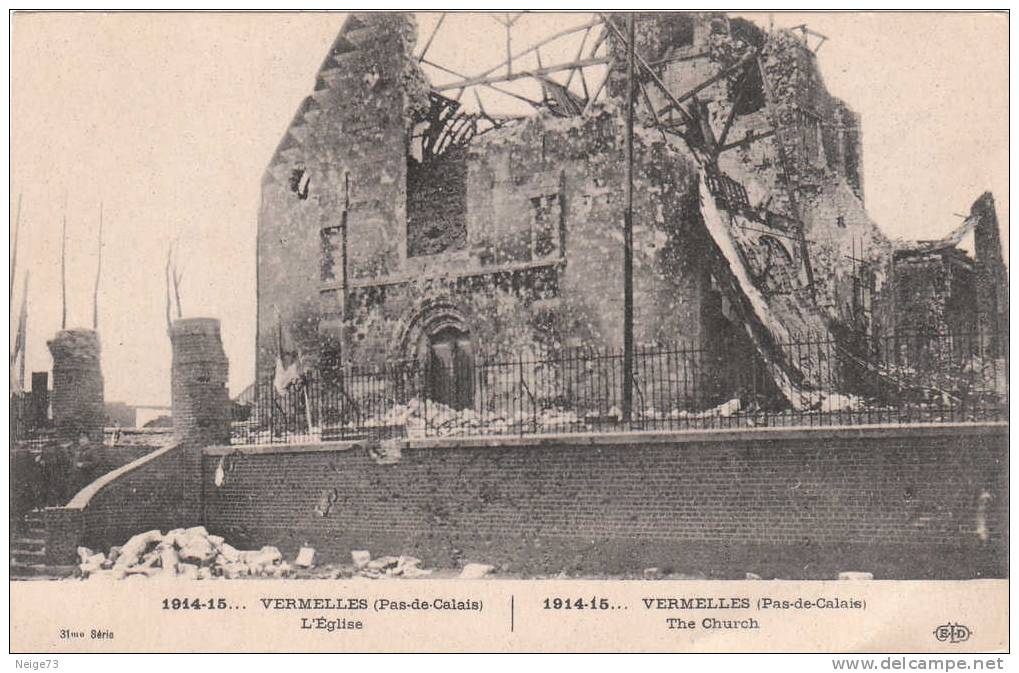 Cpa Du 62 - 1914-15  Vermelles - L'Eglise - - Autres & Non Classés