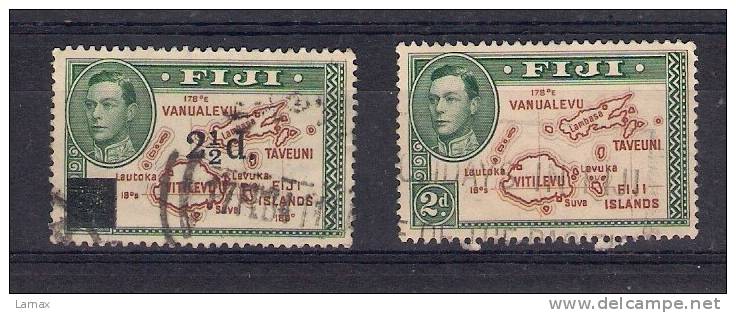 MAP OF FIJI  ISLANDS - 2  STAMPS  1940-49 - Fidschi-Inseln (...-1970)