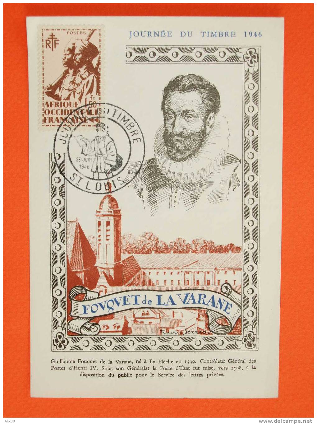 FRANCE DOM-TOM JOURNEE DU TIMBRE De 1946 (1,50F. AOF). Carte Avec Oblitération De Saint Louis-Sénégal.  Superbe - ....-1949