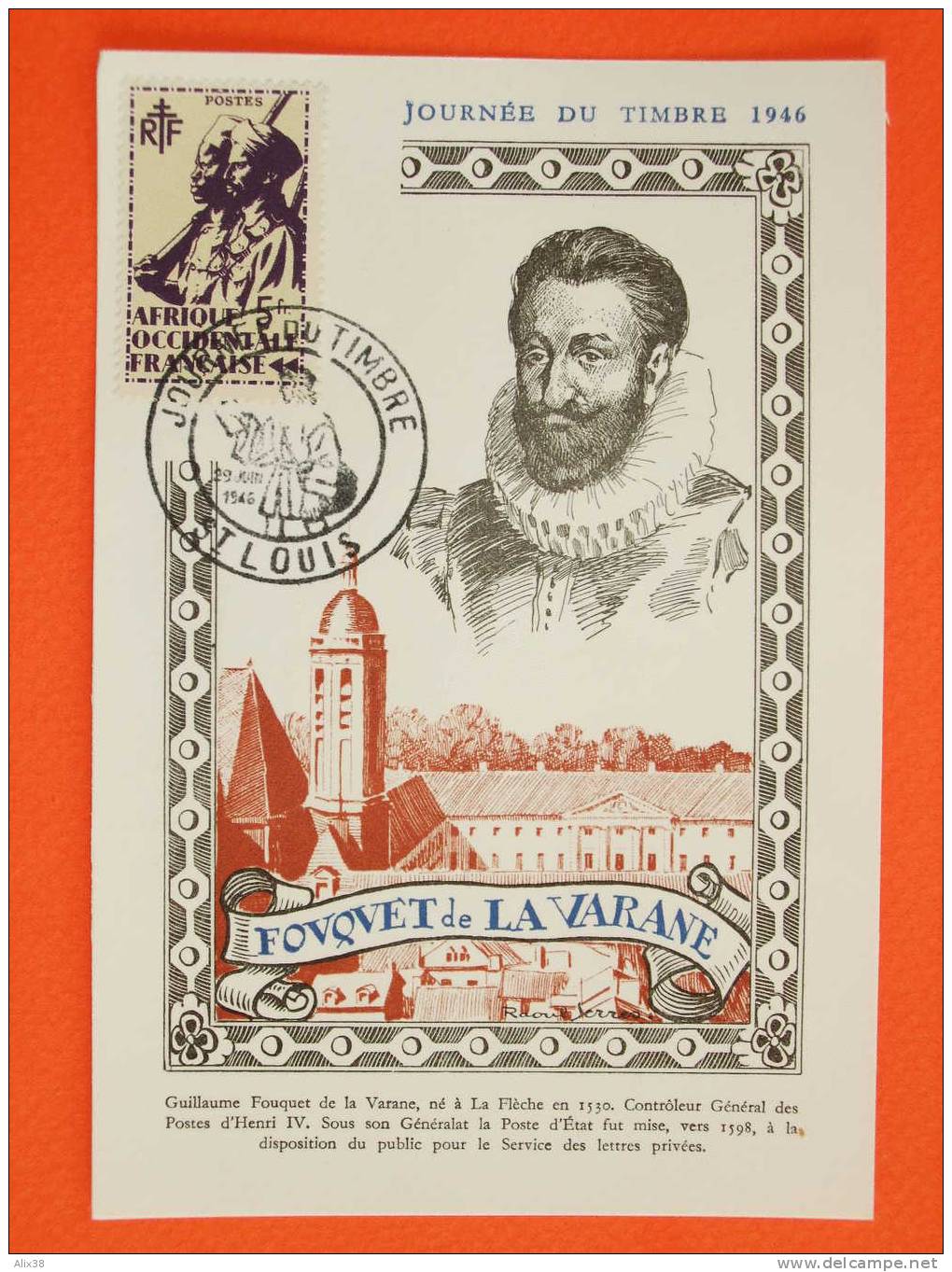 FRANCE DOM-TOM JOURNEE DU TIMBRE De 1946 (5F. AOF). Carte Avec Oblitération De Saint Louis-Sénégal.  Superbe - ....-1949