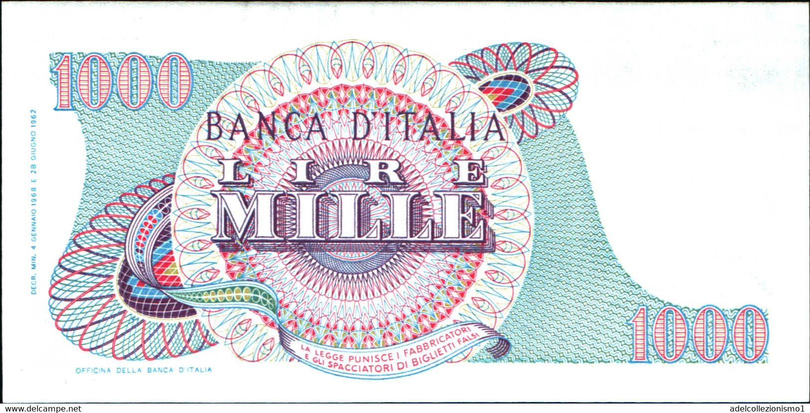 1743)splendida Banconota Da 1000 Lire Verdi I° Tipo Del  4-1-1968 Vedi Foto FDS - 1000 Lire