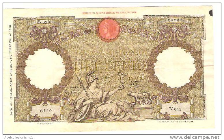 1744)splendida Banconota Da 100 Lire Roma Guerriera Del  24-1-1942 Vedi Foto - 100 Lire