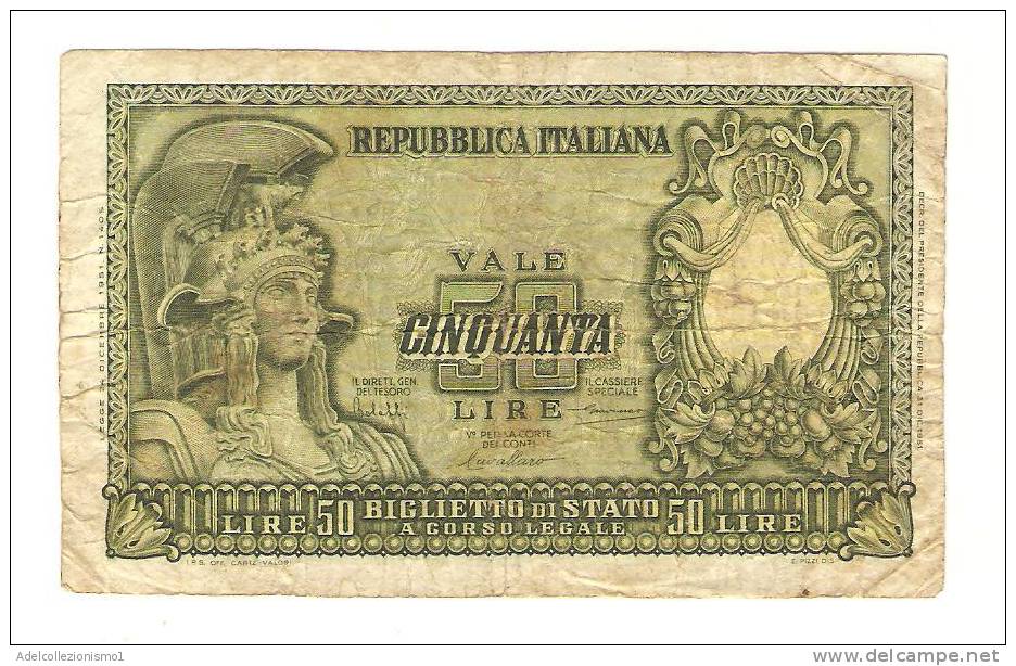 1746)splendida Banconota Da 50 Lire Italia Elmata Del  31-12-1951 Vedi Foto - 50 Lire