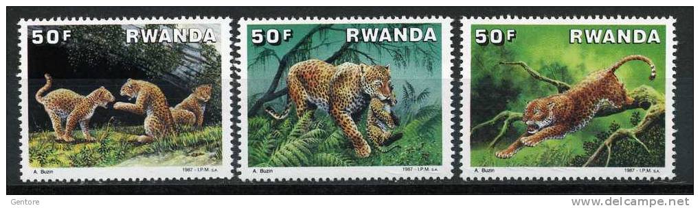 RWANDA 1987 Leopards   Cpl Set  Of 5 Yvert Cat. N° 1246/1250  Mint With No Gum - Game