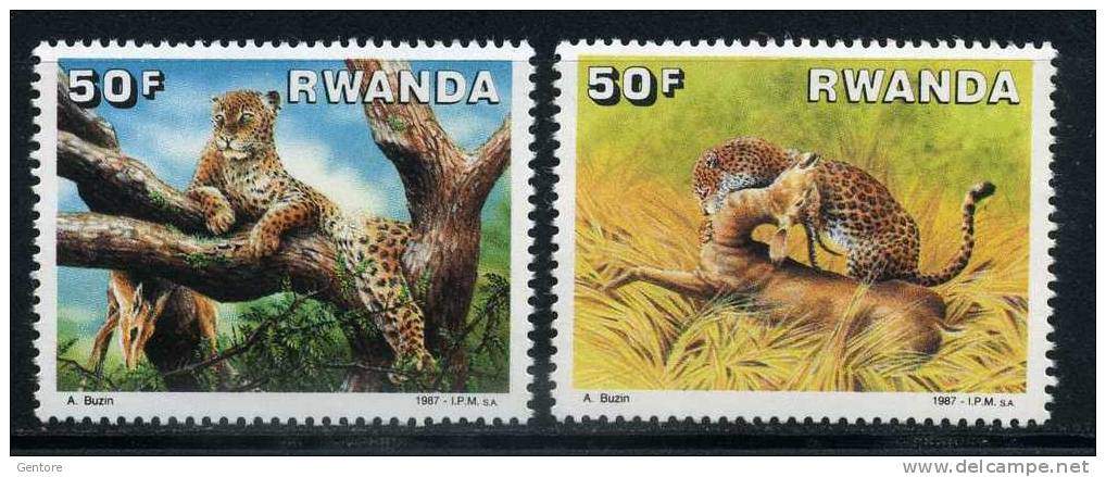 RWANDA 1987 Leopards   Cpl Set  Of 5 Yvert Cat. N° 1246/1250  Mint With No Gum - Game