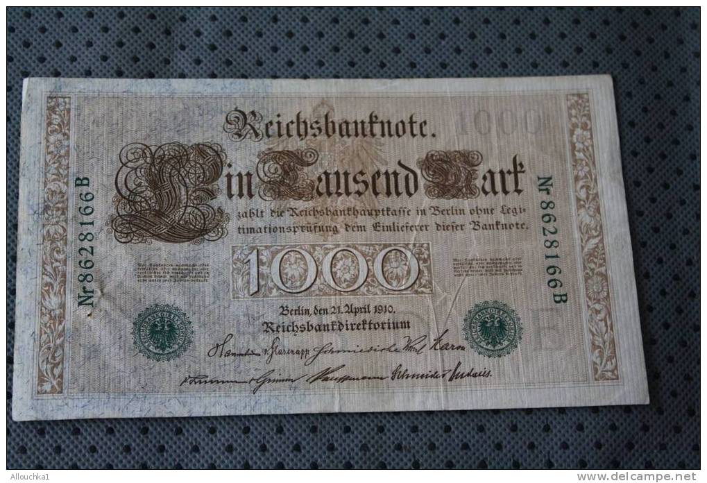 REICHBANK BILLET DE BANQUE ALLEMAGNE 1000 REICHBANKNOTE BERLIN 21 APRIL 1910 EMPIRE ALLEMAND AIGLE DU REICH NR 8628166B - 1.000 Mark