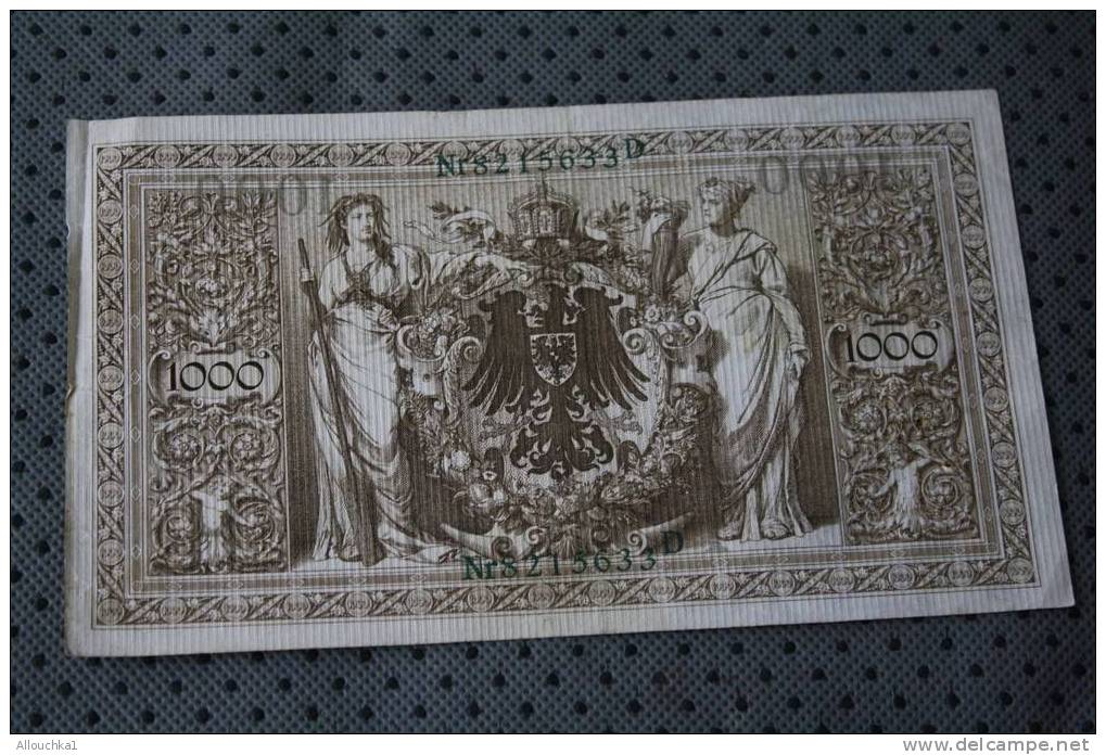 REICHBANK BILLET DE BANQUE ALLEMAGNE 1000 REICHBANKNOTE BERLIN 21 APRIL 1910 EMPIRE ALLEMAND AIGLE DU REICH NR 8215633D - 1.000 Mark