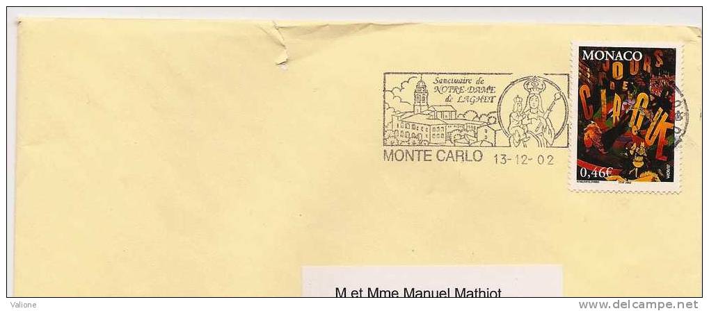 Timbre 2347 Sur Lettre Les Jours Du Cirque De Monaco 2002 - A-C