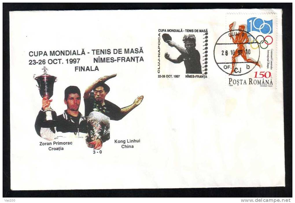 World Campionship Tennis De Table France 1997 Cover With TABLE TENNIS Obliteration Concordante Cluj-Napoca Romania. - Tenis De Mesa