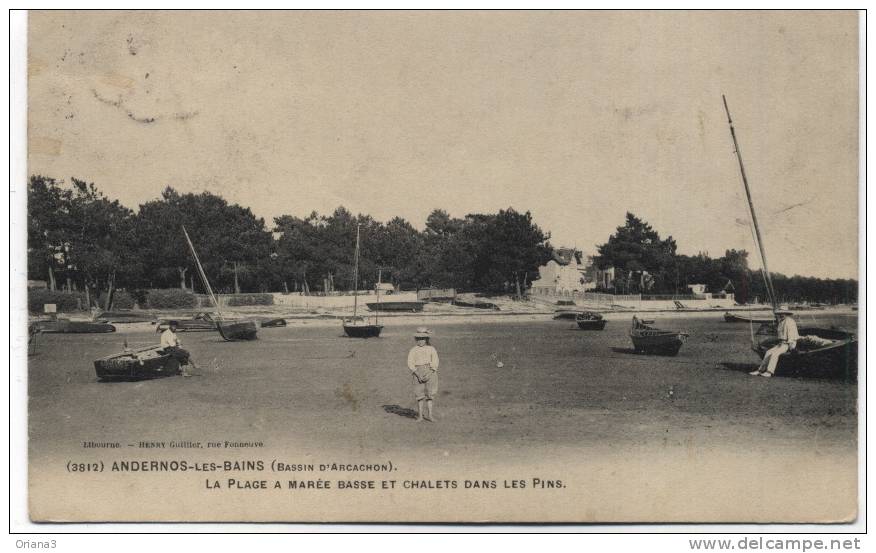 -33--ANDERNOS LES BAINS-- LA PLAGE A MAREE BASSE ET CHALETS DANS LES PINS -- - Andernos-les-Bains