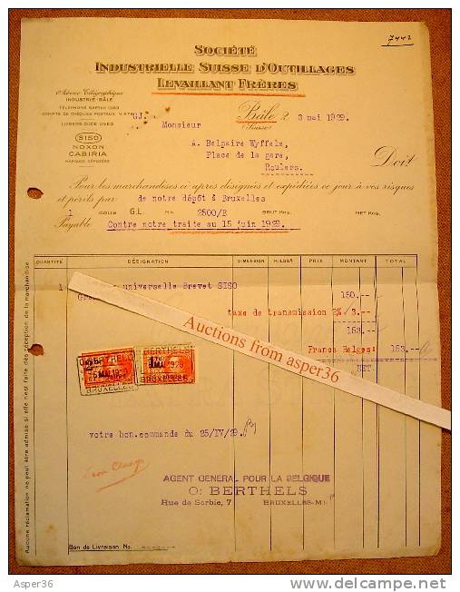 2 Papiers "Outillages, Levaillant Frères, Bâle Suisse 1929" - Suisse