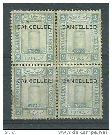 Maldive Islands 1933 2c Unused Block 4 Cancelled - Maldives (...-1965)