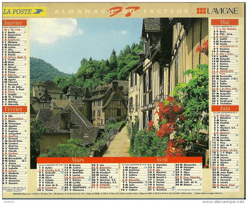 CALENDRIER ALMANACH DES PTT De  1997 Petit Village - Grand Format : 1991-00