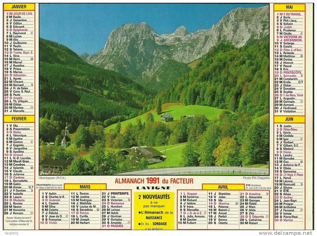 CALENDRIER ALMANACH DES PTT De 1991 Oberbayern  RFA - Grossformat : 1991-00