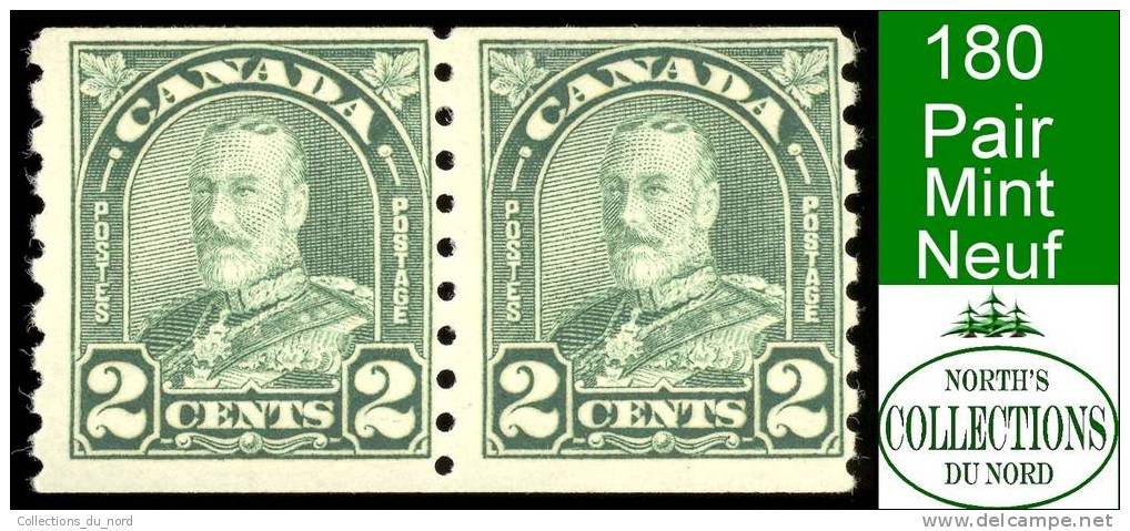 Canada (Unitrade & Scott # 180 - Arch/Leaf Issue - Coil- Pair) (Mint) F - Unused Stamps