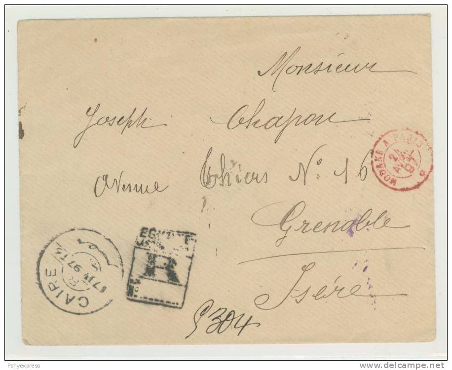 1897 Lettre Recommandée D´Egypte , Du Caire Pour Grenoble - 1866-1914 Khedivate Of Egypt