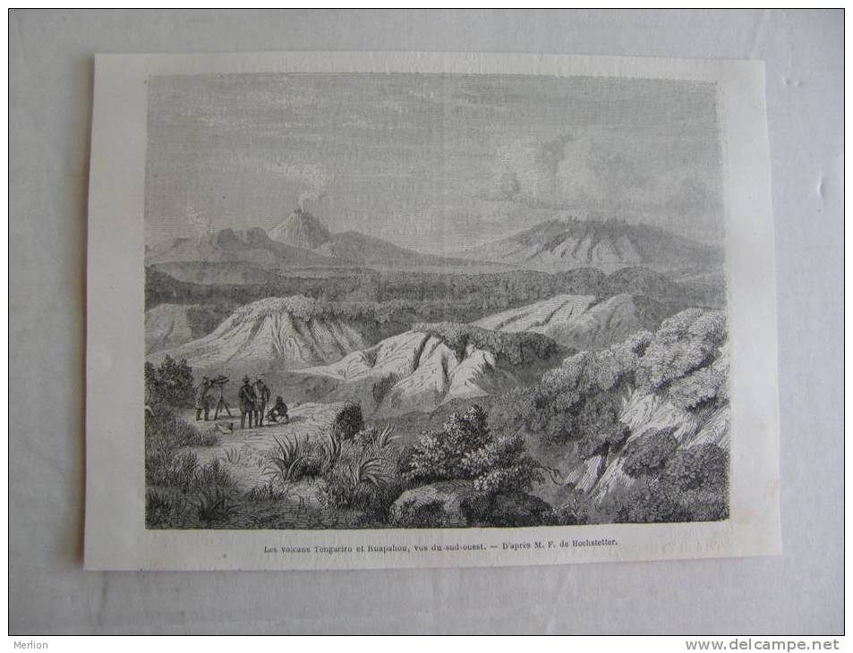 New Zealand - Volcano Tongariro And Ruapahou -wood Engraving Gravur - 1864  VF  OK8.7 - Prints & Engravings