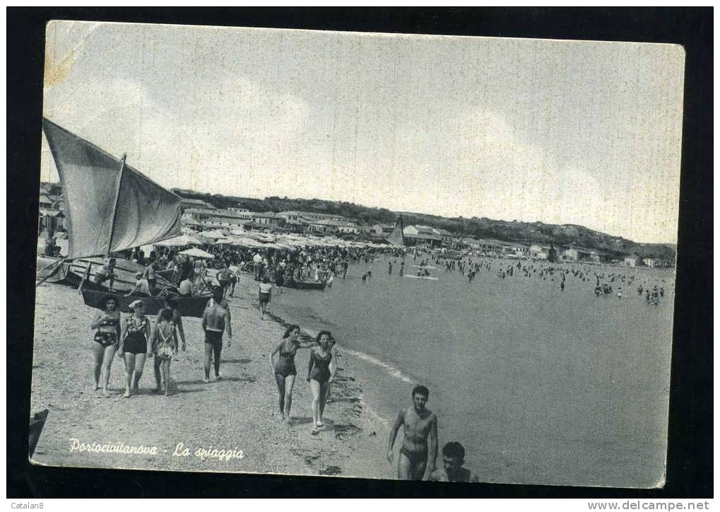 S1493 CARTOLINA ILLUSTRATA MARCHE MACERATA PORTO CIVITANOVA SPIAGGIA FG. V. - Macerata