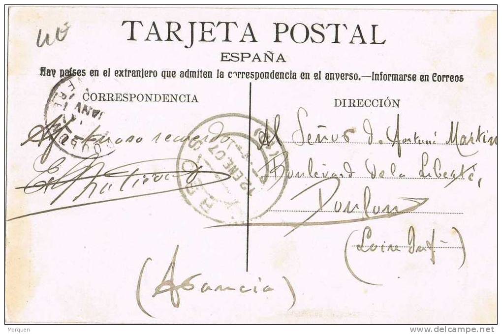 6725. Postal BURGOS 1907 A Francia. Alfonso XIII Cadete - Cartas & Documentos