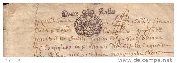 Cachet Généralité D'ALENÇON ( Orne) Document De 1687 ( Recto-Verso) - Seals Of Generality