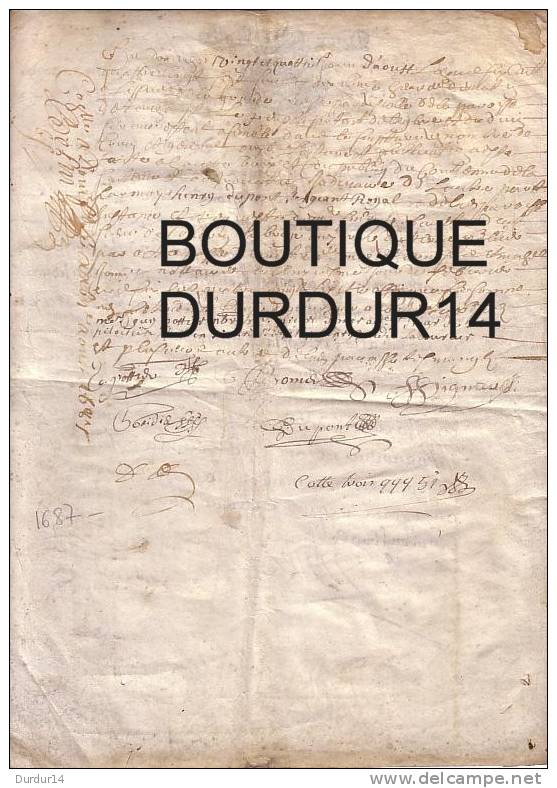 Cachet Généralité D'ALENÇON ( Orne) Document De 1687 ( Recto-Verso) - Cachets Généralité