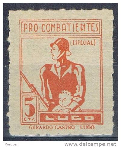 Sello Pro Combatientes LUGO 5 Cts Papel Crema. Cat. Sofima 20a - Spanish Civil War Labels