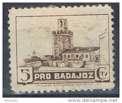 Sello Benefico BADAJOZ, 5 Cts Lila Cstaño. Guerra Civil - Spanish Civil War Labels