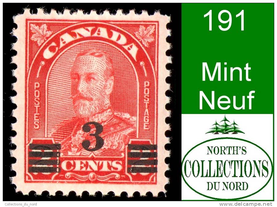 Canada (Unitrade & Scott # 191 - Arch/Leaf Provisional) (Mint) VF - Unused Stamps