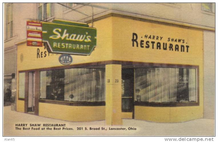 Lancaster OH, Harry Shaw's Restaurant On C1930s Vintage Linen Postcard - Sonstige & Ohne Zuordnung