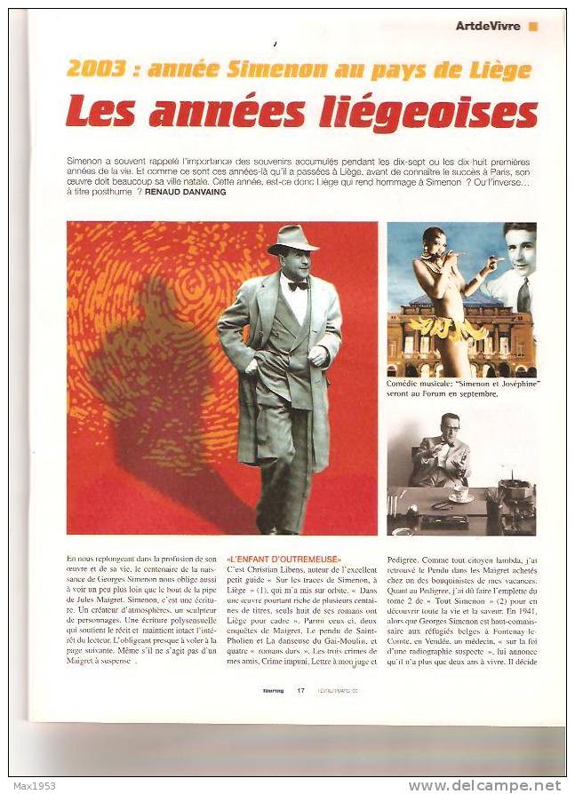 Simenon Les Années Liégeoises In Touring Février/Mars 2003 N° 108 - Simenon