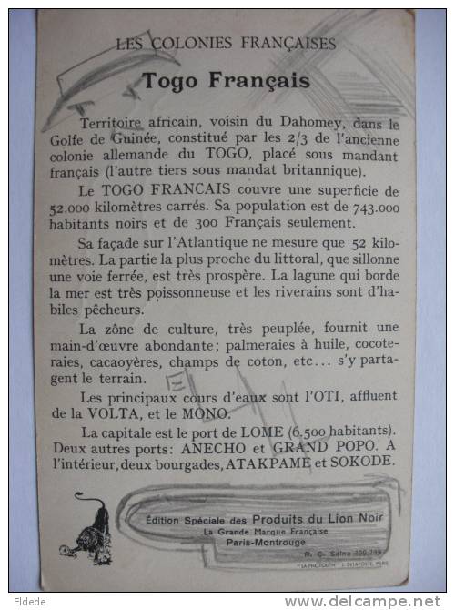 Colonies Françaises Lion Noir Togo, Lome, Anecho, Grand Popo, Atakpamé,Sokodé, Volta - Togo