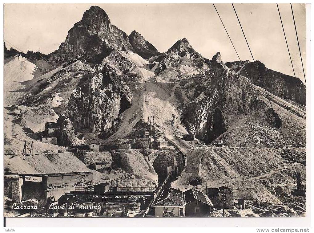 CARRARA / CAVE DI MARMO / B/N VIAGGIATA  1964 / CANTIERE DI LAVORAZIONE MARMO / - Carrara