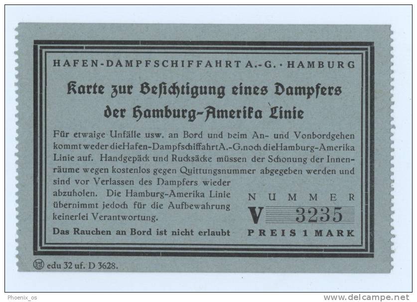 TRAVEL TICKETS - Boat / Schiff, Dampfer, HAMBURG - AMERICA Linie - Europa