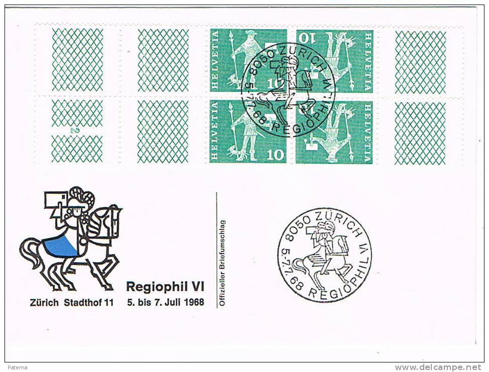 Sobre Expo. REGIOPHIL 1968, Zurich (Suiza),bloque Verde - Covers & Documents