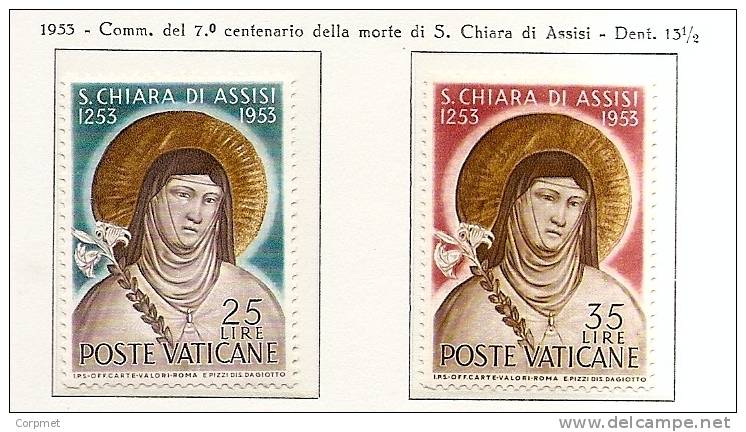 CITTA DEL VATICANO - 1953 S. Chiara Di Assisi   Yvert # 187/188  Complete Set -  MINT (LH) - Unused Stamps