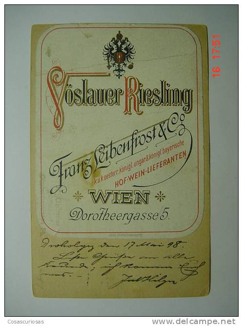 6109 WIEN VIENA AUTRICHE OESTEREISCH  WINE  WEIN PUBLISH   RIESLING    YEARS  1898  OTHERS IN MY STORE - Pubblicitari