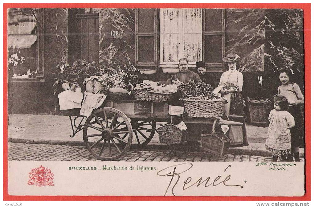 Bruxelles - Petits Métiers. Marchande De Légumes. N°96. Voyagée En 1908. 2 Scans. - Straßenhandel Und Kleingewerbe