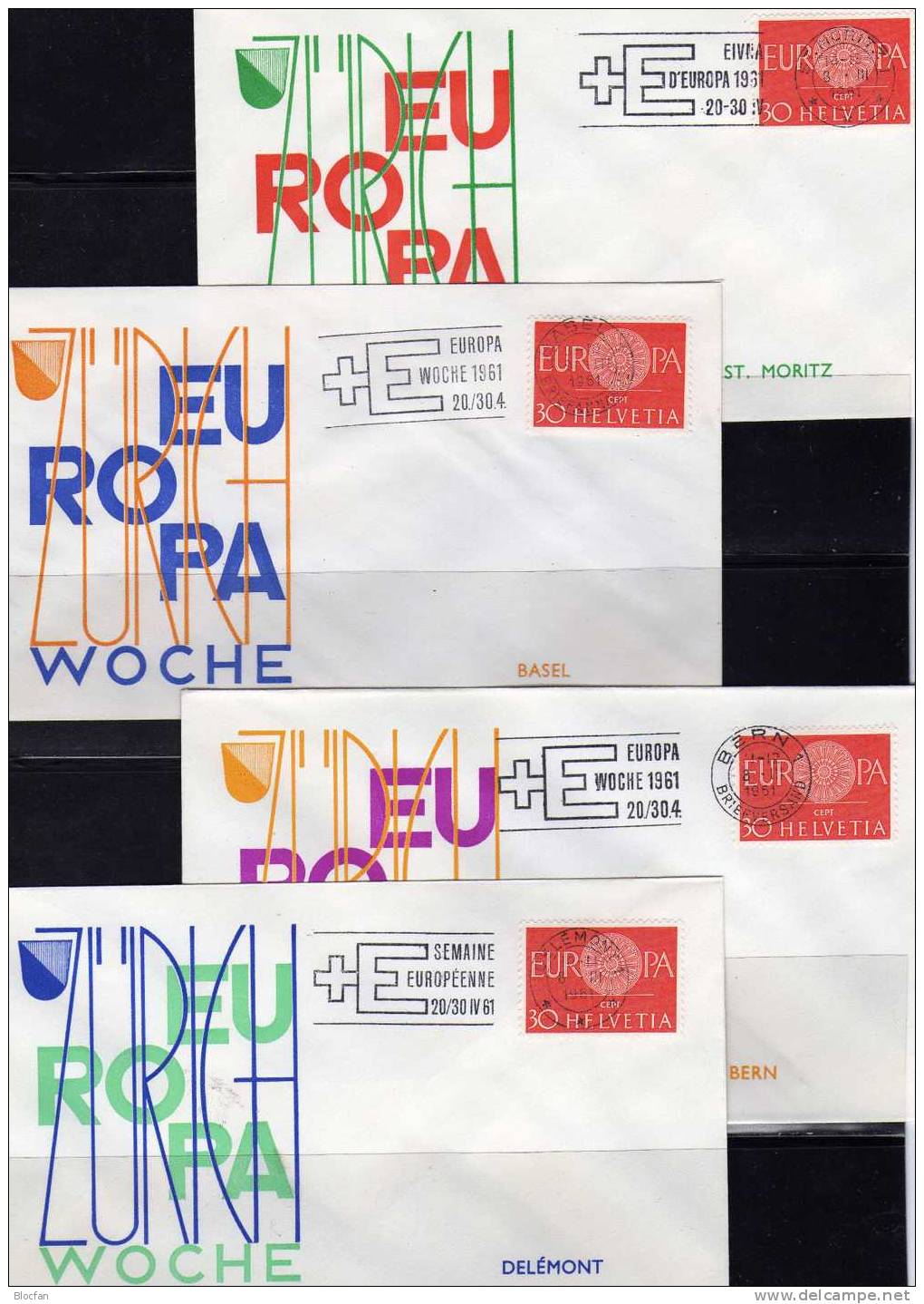 Sonder-Briefe Europa-Woche 1961 Schweiz 720+ 4FDC 8€ In St.Moritz,Bern,Delémont Plus Basel - Collections