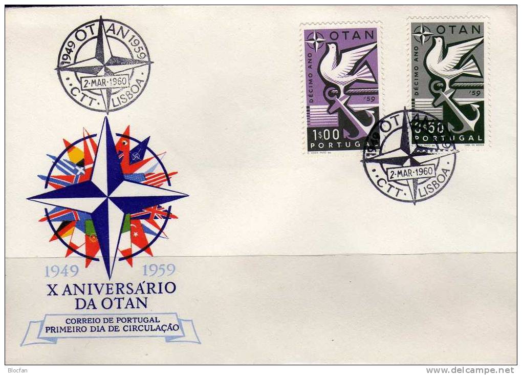 10 Jahre NATO Portugal 878/9+ FDC O 8€ Taube Auf Dem Anker - Marittimi