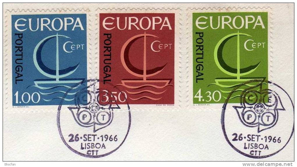 Europa-Ausgabe 1966 Portugal 1012/4+ FDC O 19€ Schiff Mit Segel CEPT - 1966