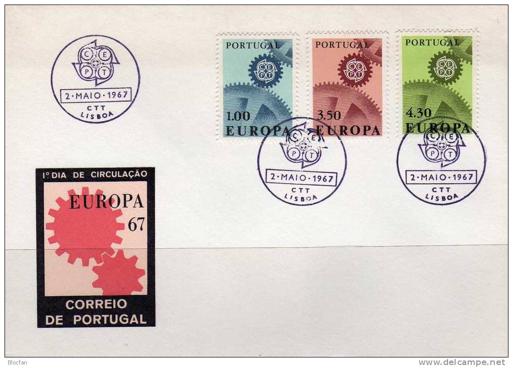 Europa-Ausgabe 1967 Portugal 1026/8+ FDC O 14€ Zahnräder, Antriebsrad CEPT - 1967