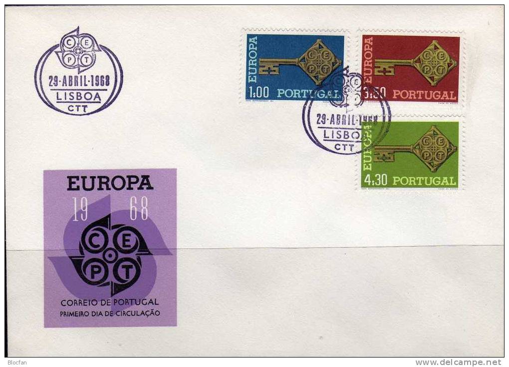 Europa-Ausgabe 1968 Portugal 1051/3 Plus FDC O 15€ Kreuzbart-Schlüssel Gemeinschafts-Set Cover Of CEPT - 1968