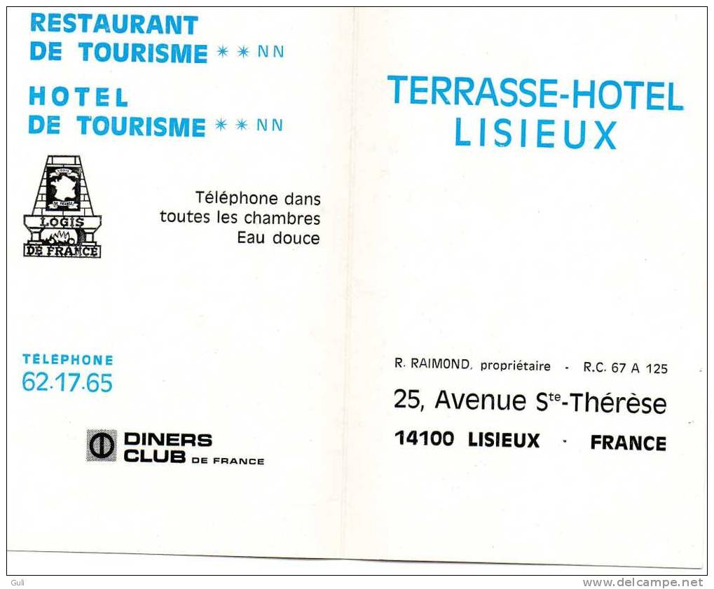 Hôtel Restaurant   TERRASSE HOTEL 14 LISIEUX Carte Publicité 2 Volets V.description : 4 Scans - Publicités