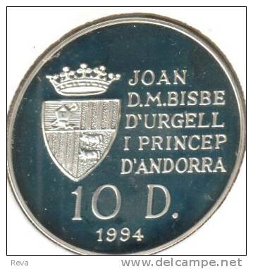 ANDORRA 10 DINERS  CYCLIST SPORT OLYMPICS 1996 FRONT EMBLEM BACK  1994 SILVER PROOF KM95 READ DESCRIPTION CAREFULLY!! - Andorra