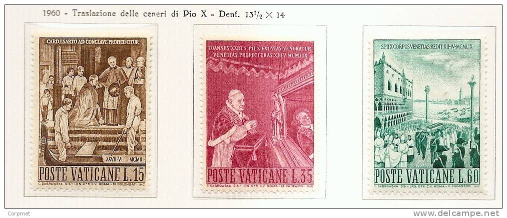 CITTA DEL VATICANO - 1960 Pio X  Yvert # 299/301 - MINT (NH) - Unused Stamps