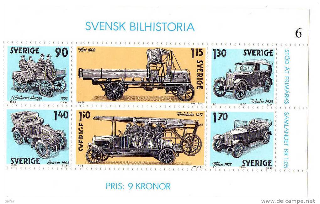 SCHWEDEN  1980 Schwedisches Auto Geschichte BLOCK  MNH - Unused Stamps