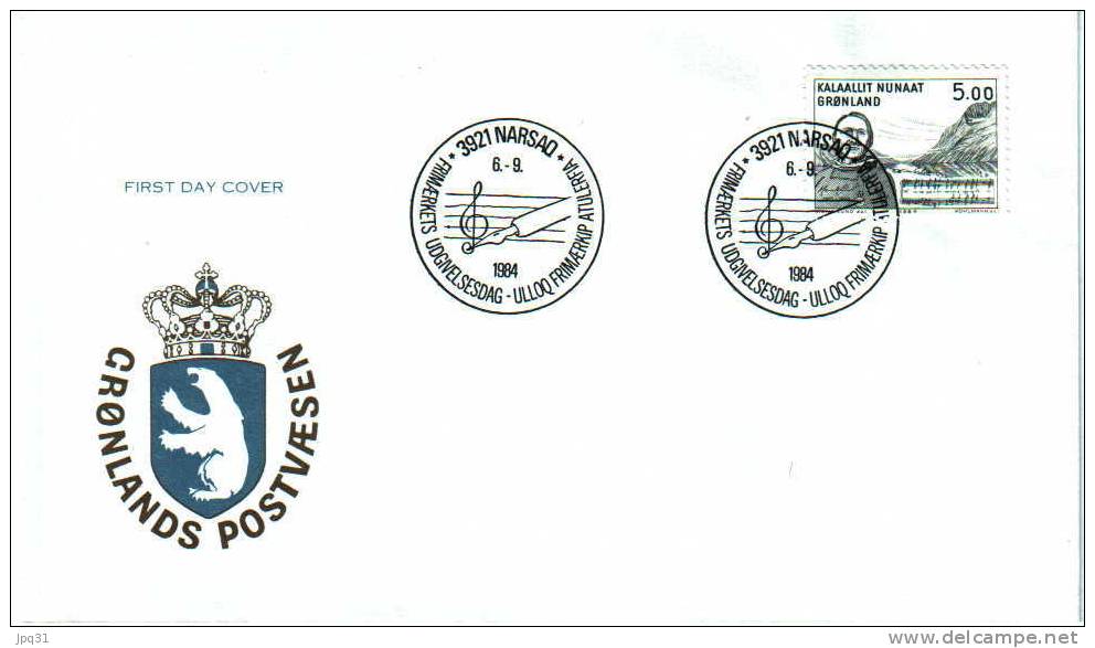 Enveloppe 1er Jour Groenland - 6/9/1984 Narsaq - Henrik Lund, Compositeur - FDC
